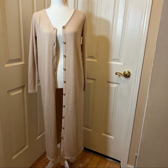 Old Navy Rib Knit Cardigan Sweater Midi Wishbone Beige Dress Size XS - Picture 9 of 12